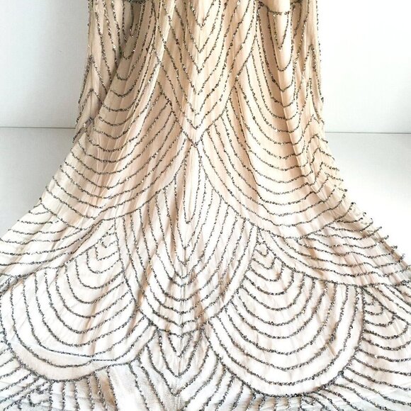 Adrianna Papell Nude Beaded Art Deco Spaghetti Strap Maxi Dress 0 - Picture 3 of 9